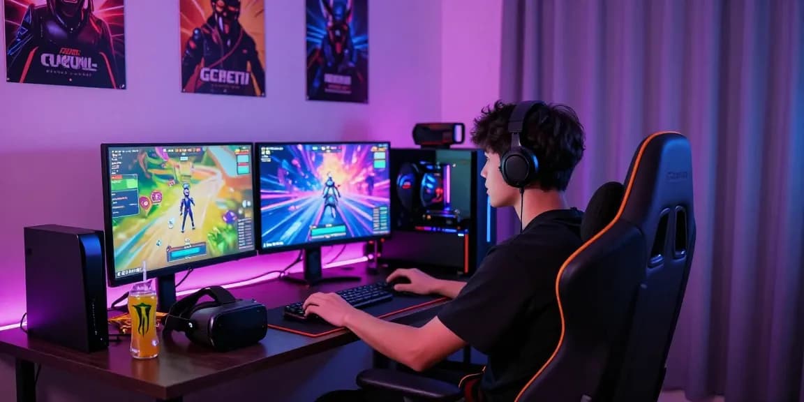 Gamer enjoying ecchi games online in a vibrant and engaging gaming setup.