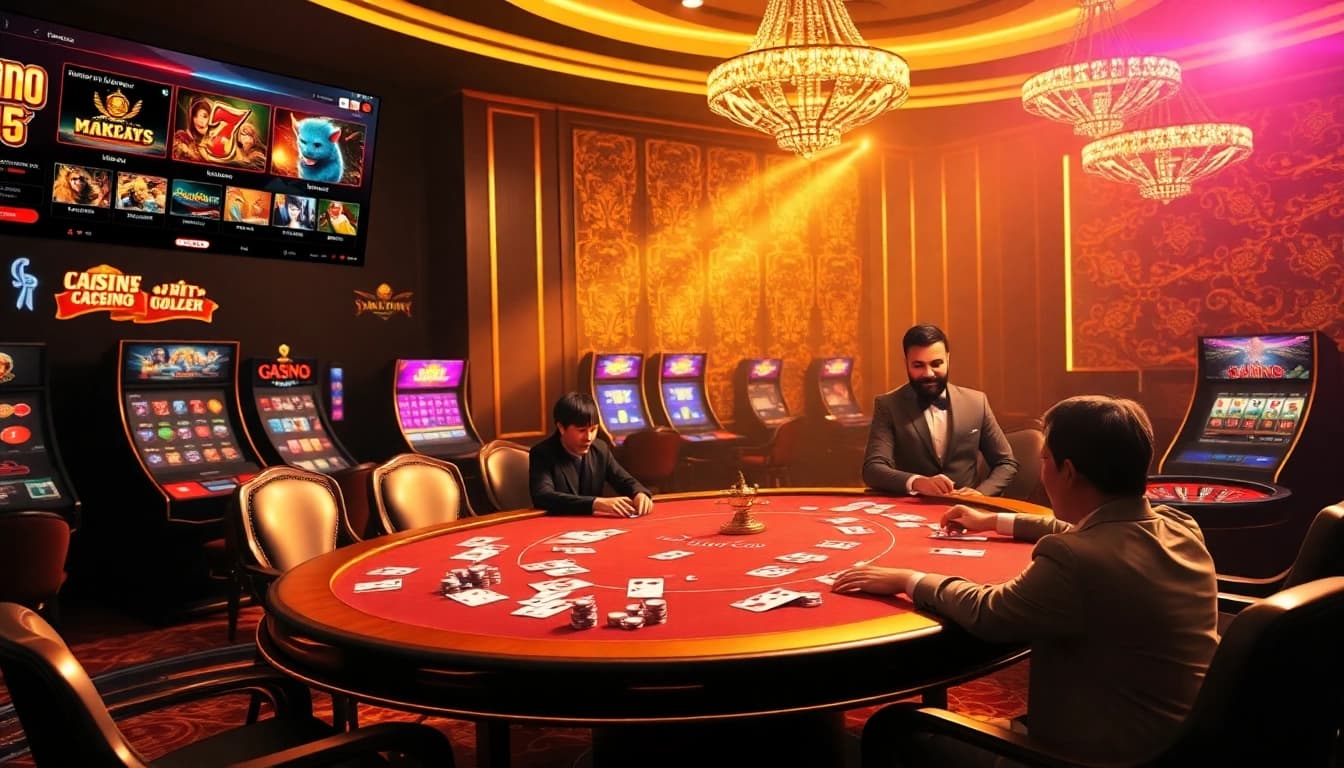 Exciting gambling atmosphere at trang chủ daga featuring poker games and vibrant slot machines.