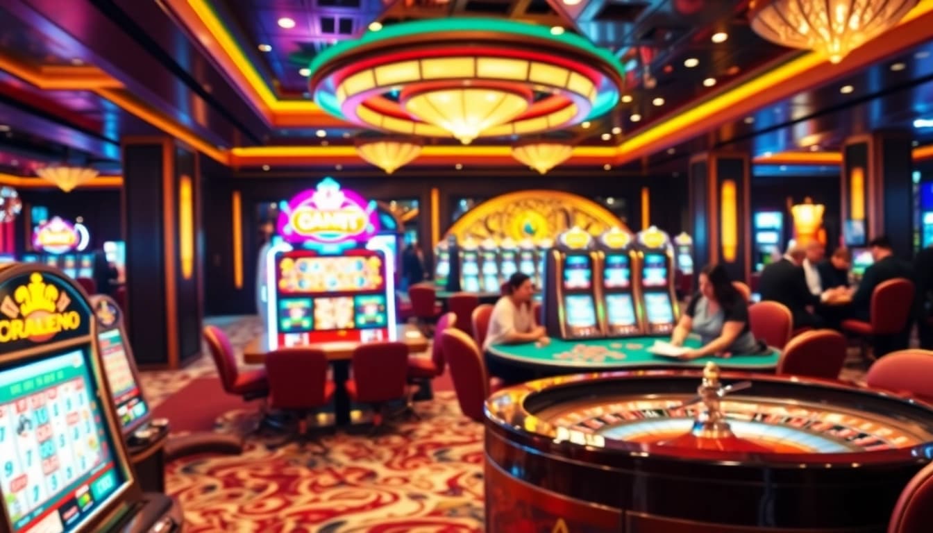 Experience the thrill of gaming at VV JL's vibrant casino atmosphere with exciting tables and slots.