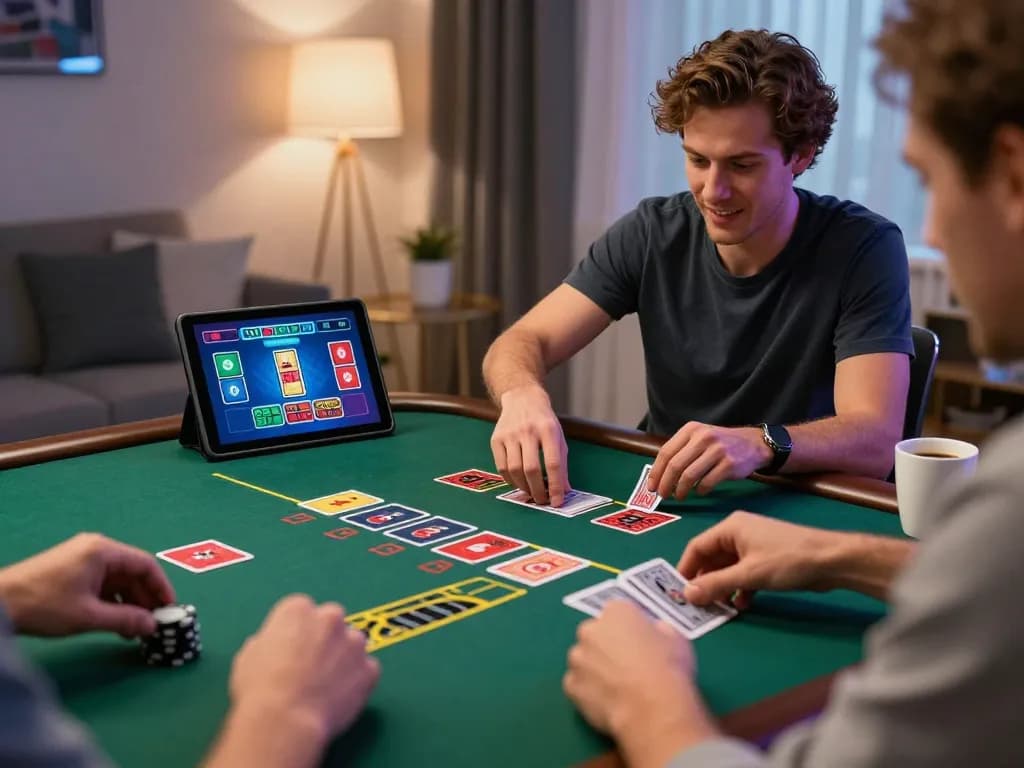 Player enjoying live dealer blackjack on tablet at home, experiencing excitement with 56WIN.