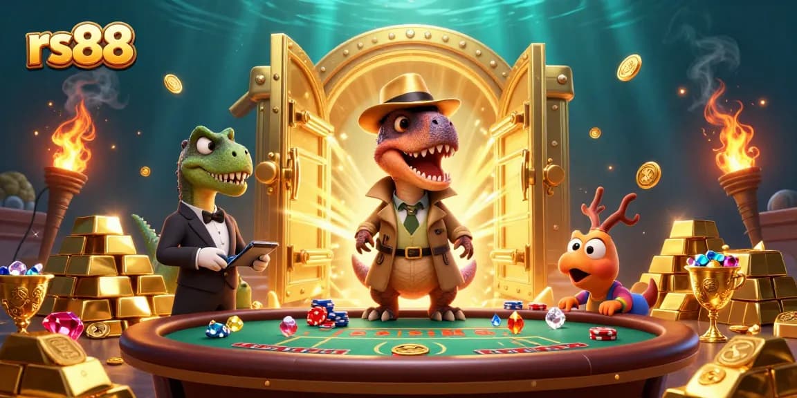 Experience thrilling gameplay at rs88 with cartoon dinosaurs at a blackjack table.