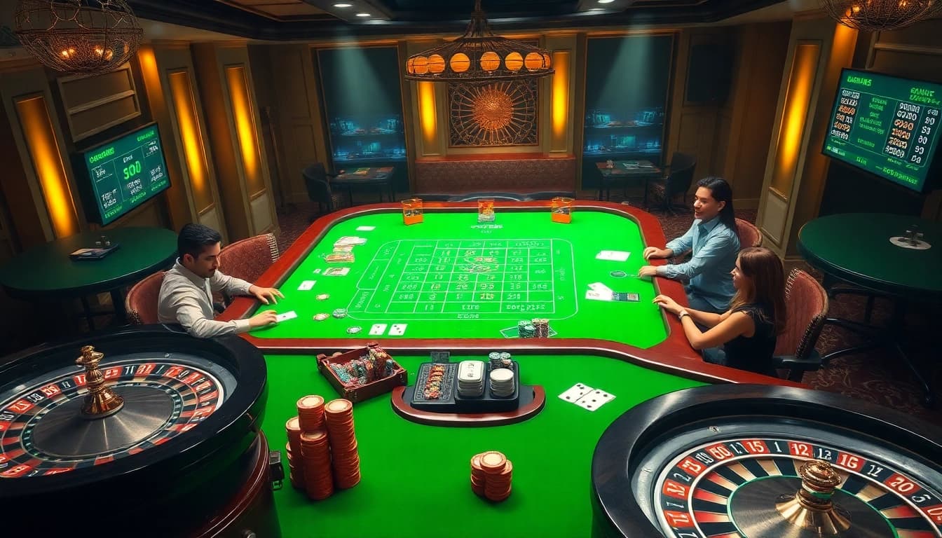 Experience the excitement of online gambling at open88 with a vibrant casino scene featuring poker chips and a roulette wheel.