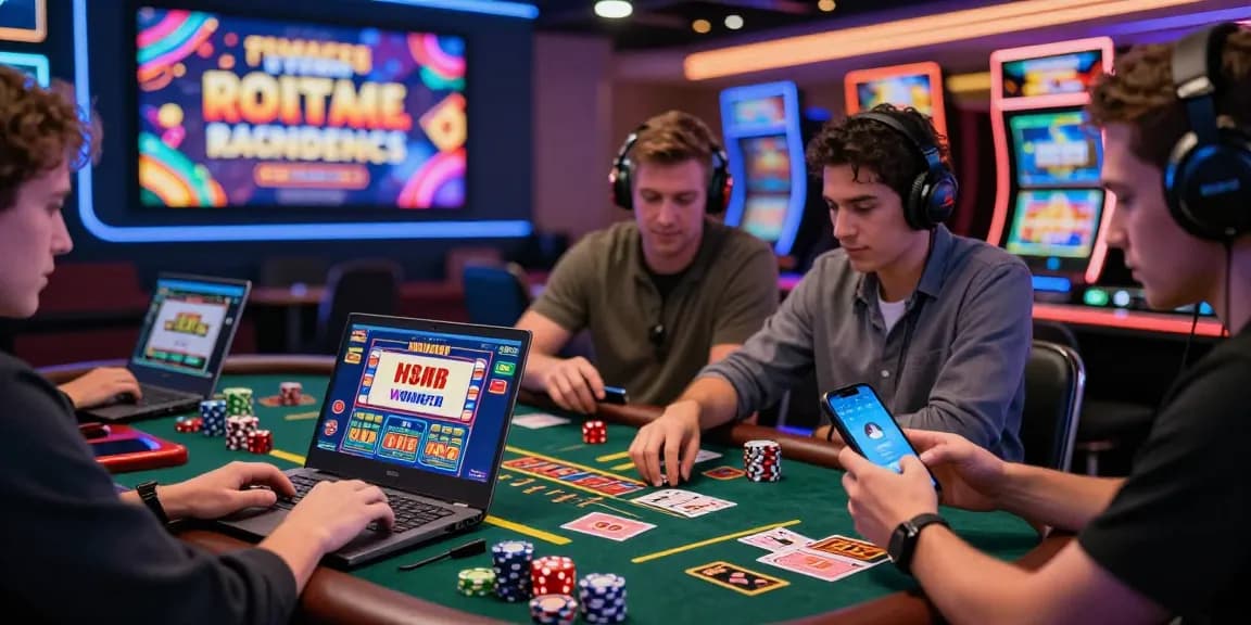 Credit card casinos at https://dea.org.uk showcasing players engaged with high RTP slots and live games in a vibrant setting.