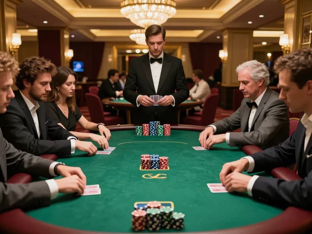 Players at a high-stakes poker table in a luxurious casino, experiencing the excitement of the 793 club.
