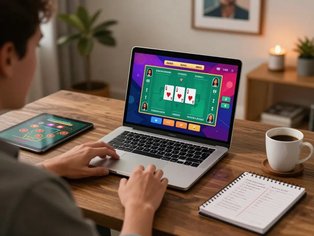 Engaging in live dealer blackjack on 789win platform within a cozy home office
