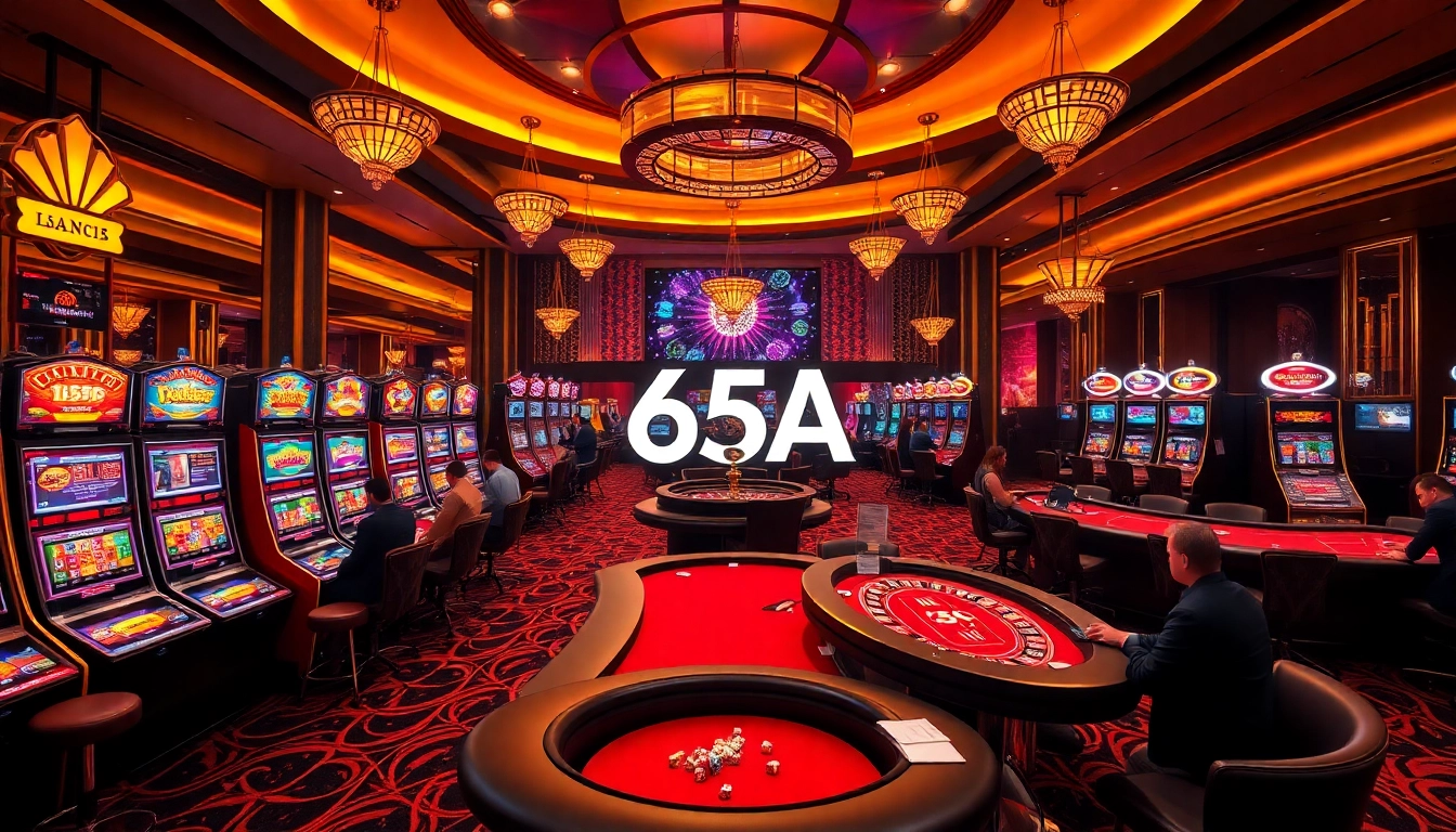 Experience the thrill of the 65A casino, featuring vibrant slot machines and professional gamblers.