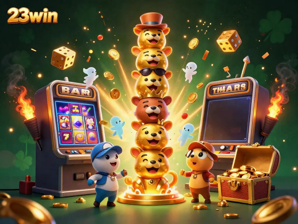 Experience the excitement of 23win as golden totem poles and jackpot explosions burst forth in vivid detail.