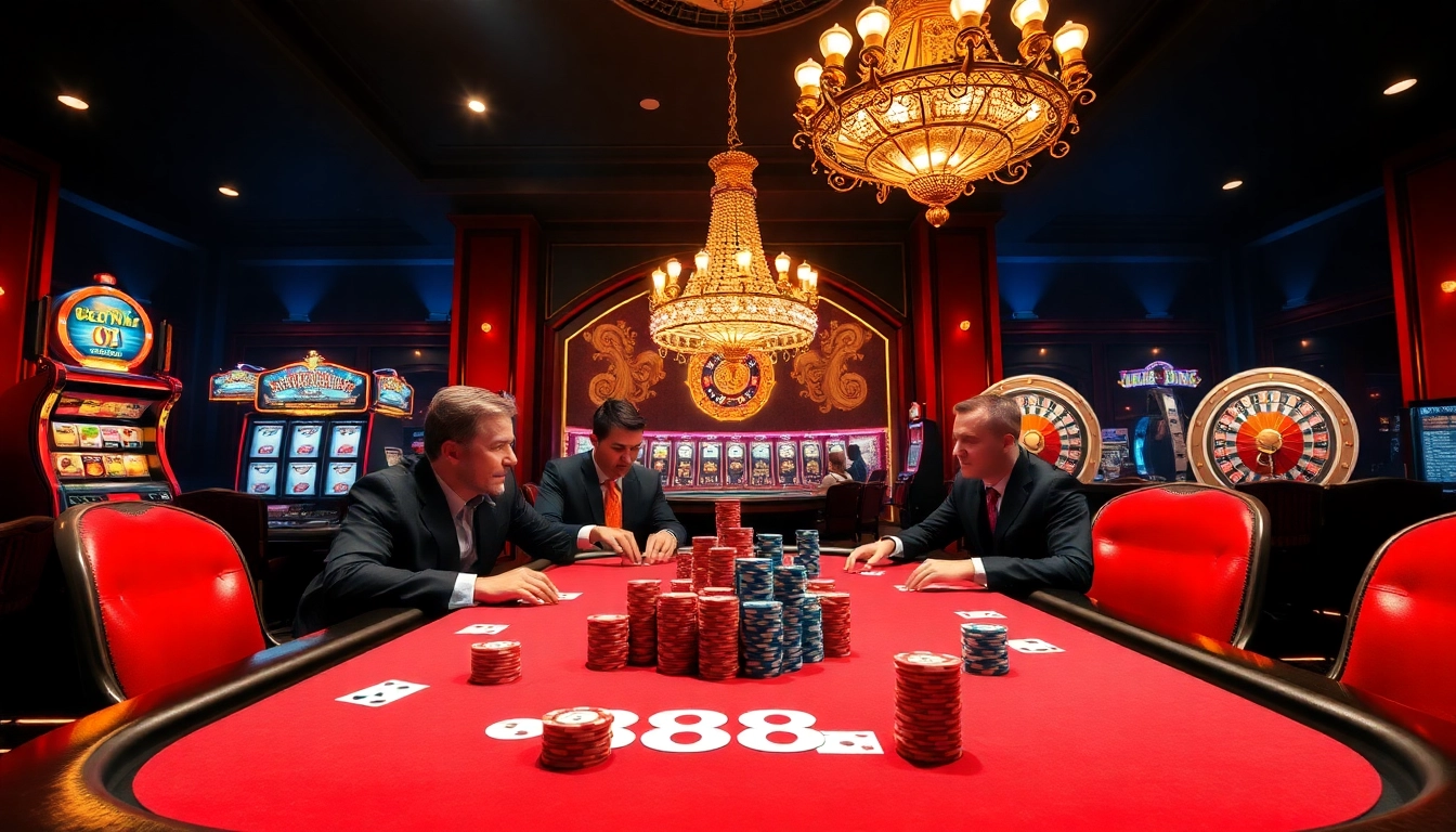 Experience thrilling poker games and vibrant casino ambiance at 88xx.com with professional players and stylish decor.