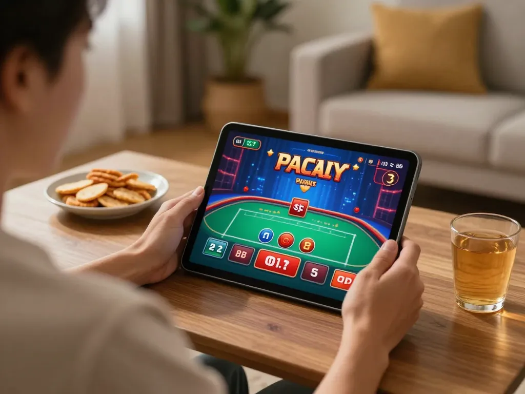 Player enjoying live casino action on 789betgo app in a cozy home setting.
