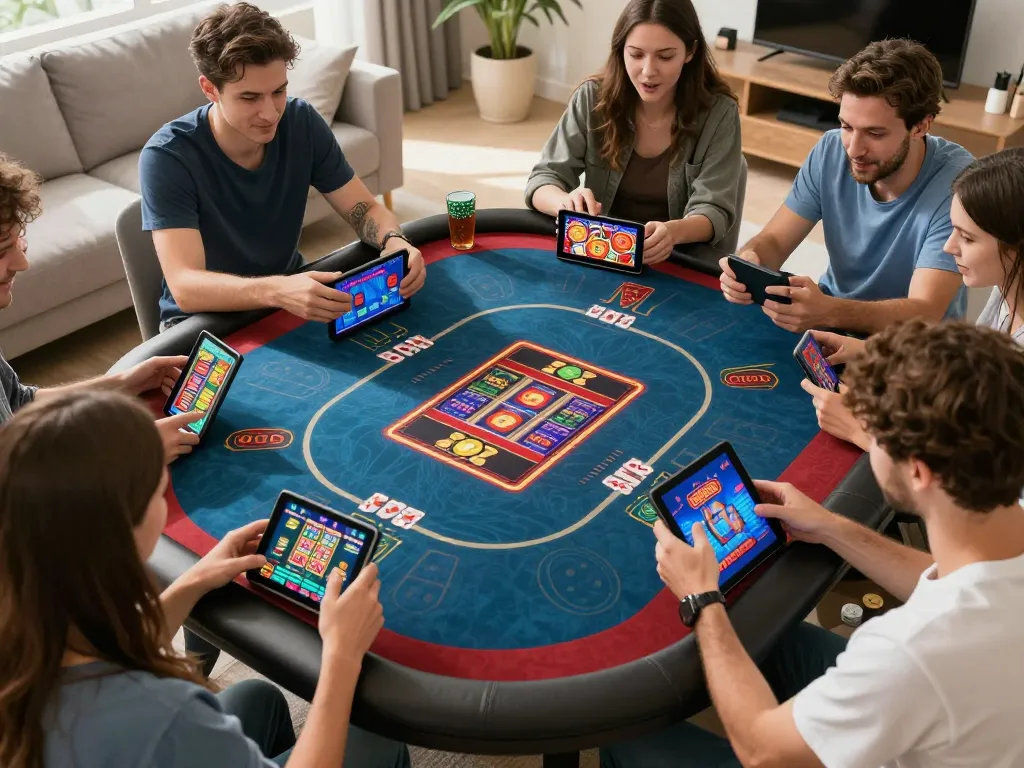 Players enjoying w88 mobile games in a vibrant home setup, showcasing excitement and strategy.