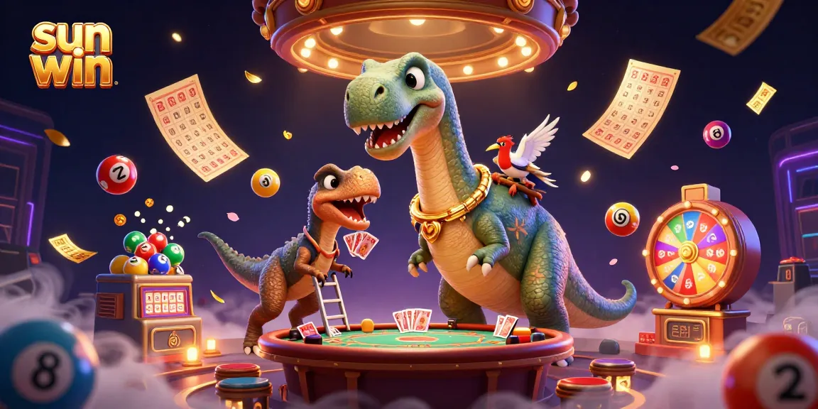 Engage in sun win excitement at the vibrant online casino with colorful lottery elements and animated characters.