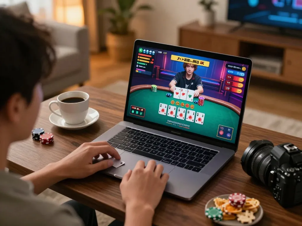 Experience dynamic gameplay on Go 88, showcasing a player engaging in blackjack online in a cozy home setting.