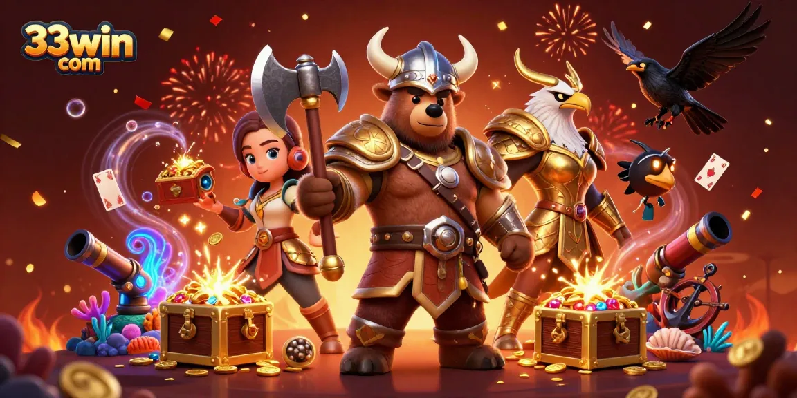 Win big at 33win com with thrilling slots and jackpot excitement in this dynamic casino illustration.