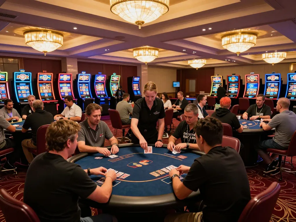 DABET players enjoying the excitement of poker at a lively casino table, showcasing high-stakes action
