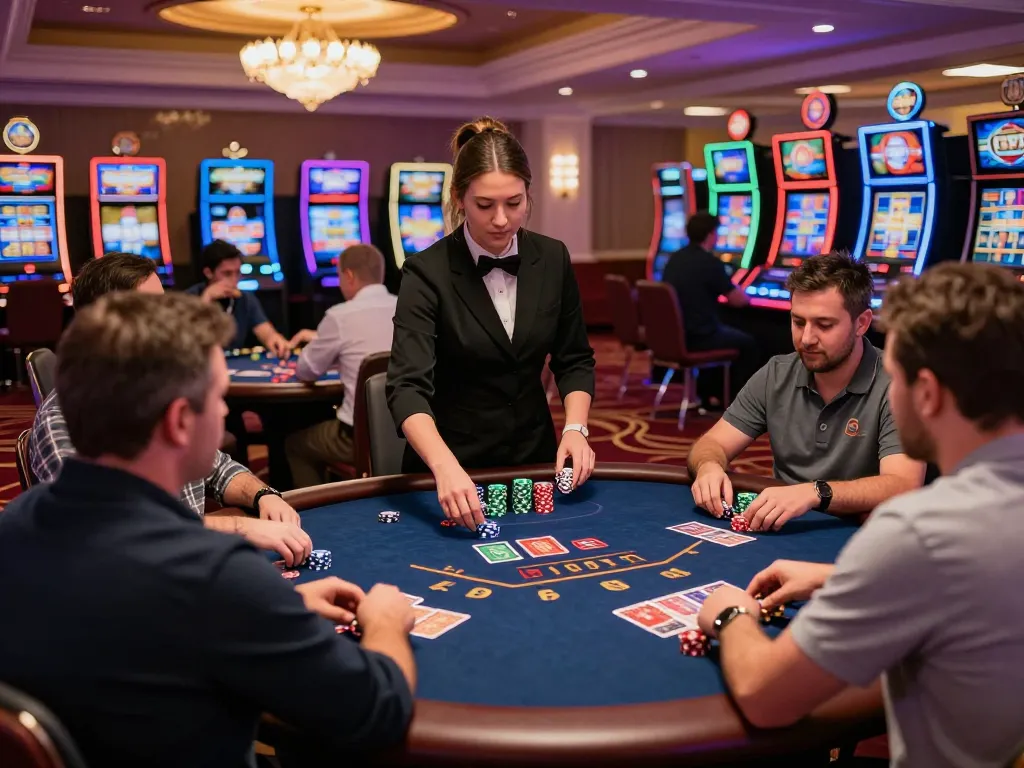 Engaging gameplay at onbet com casino with players at poker tables, highlighting strategic bets and vibrant atmosphere.