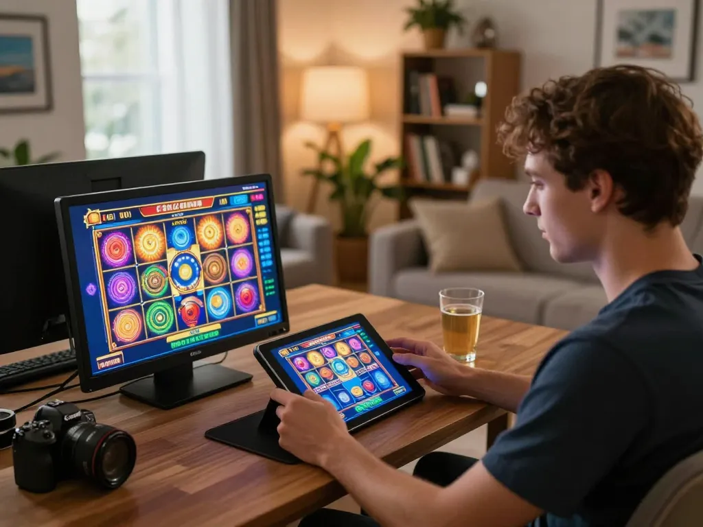 X88 online gaming experience on a tablet in a cozy living room setting, demonstrating engaging slot gameplay.