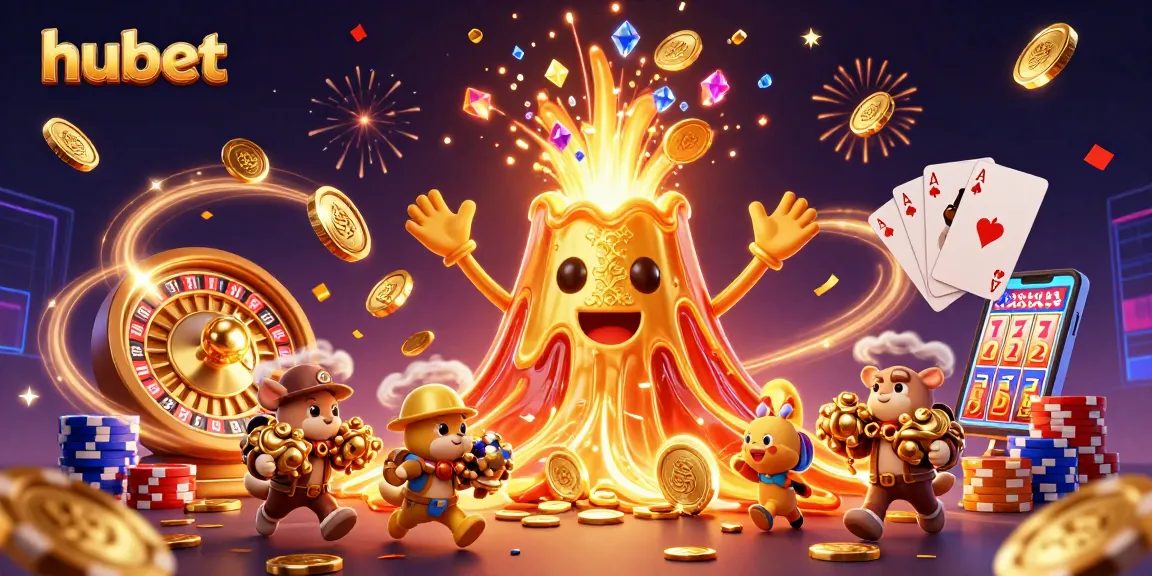 Experience thrilling gaming at hubet with a dynamic display of coins, cards, and excitement.