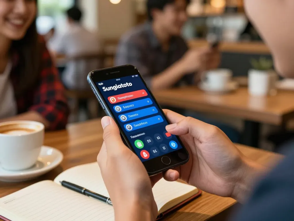Experience seamless betting with apk sungaitoto on smartphone in a cozy café setup.