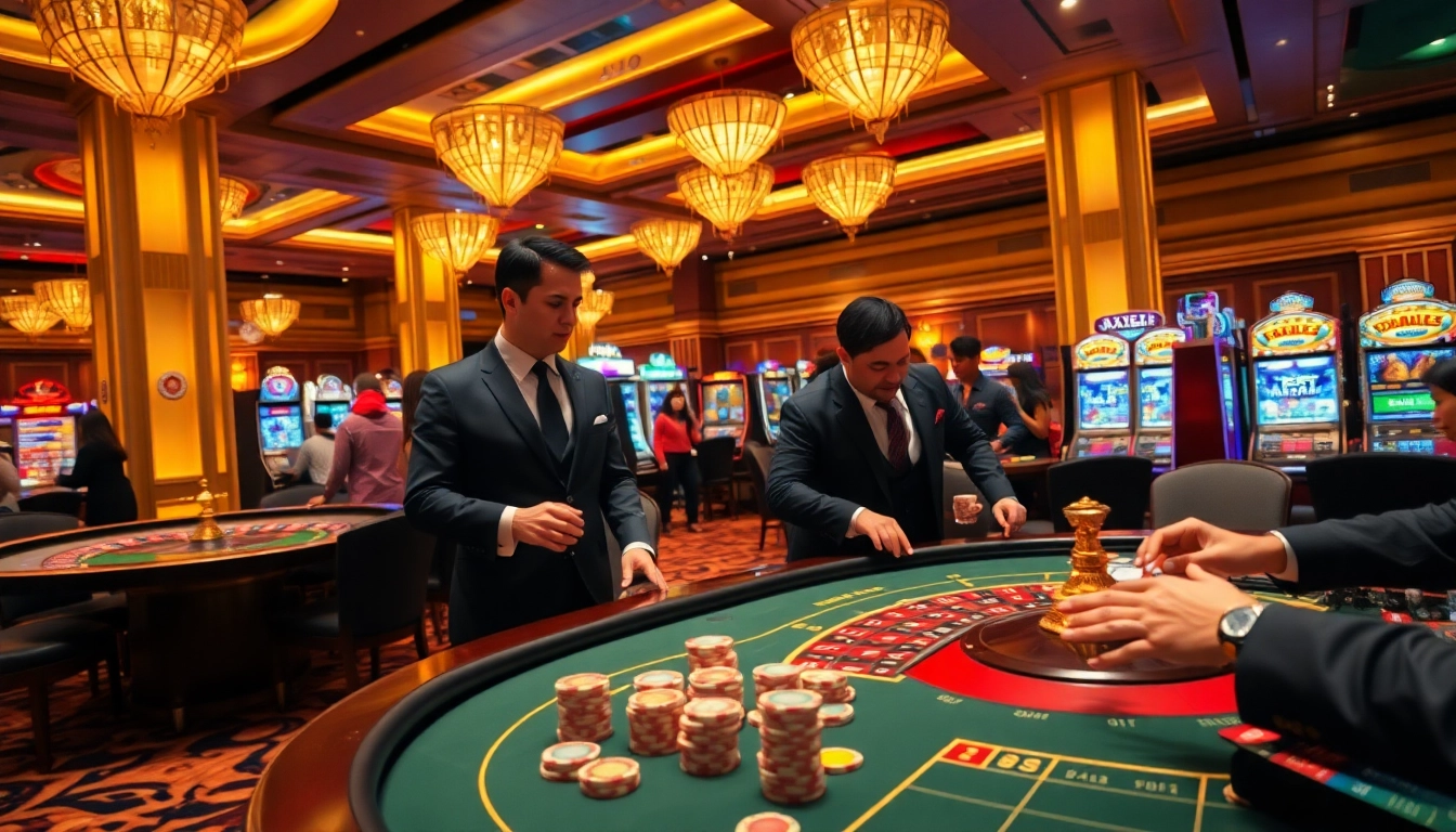 Engaging players enjoying a vibrant AX88 casino experience with roulette and poker games.