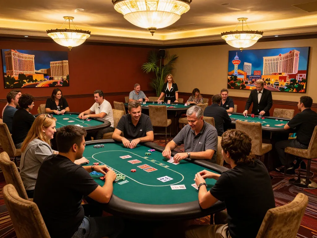 MM88 poker room action with players engaged in a lively game, showcasing strategic gameplay and atmosphere