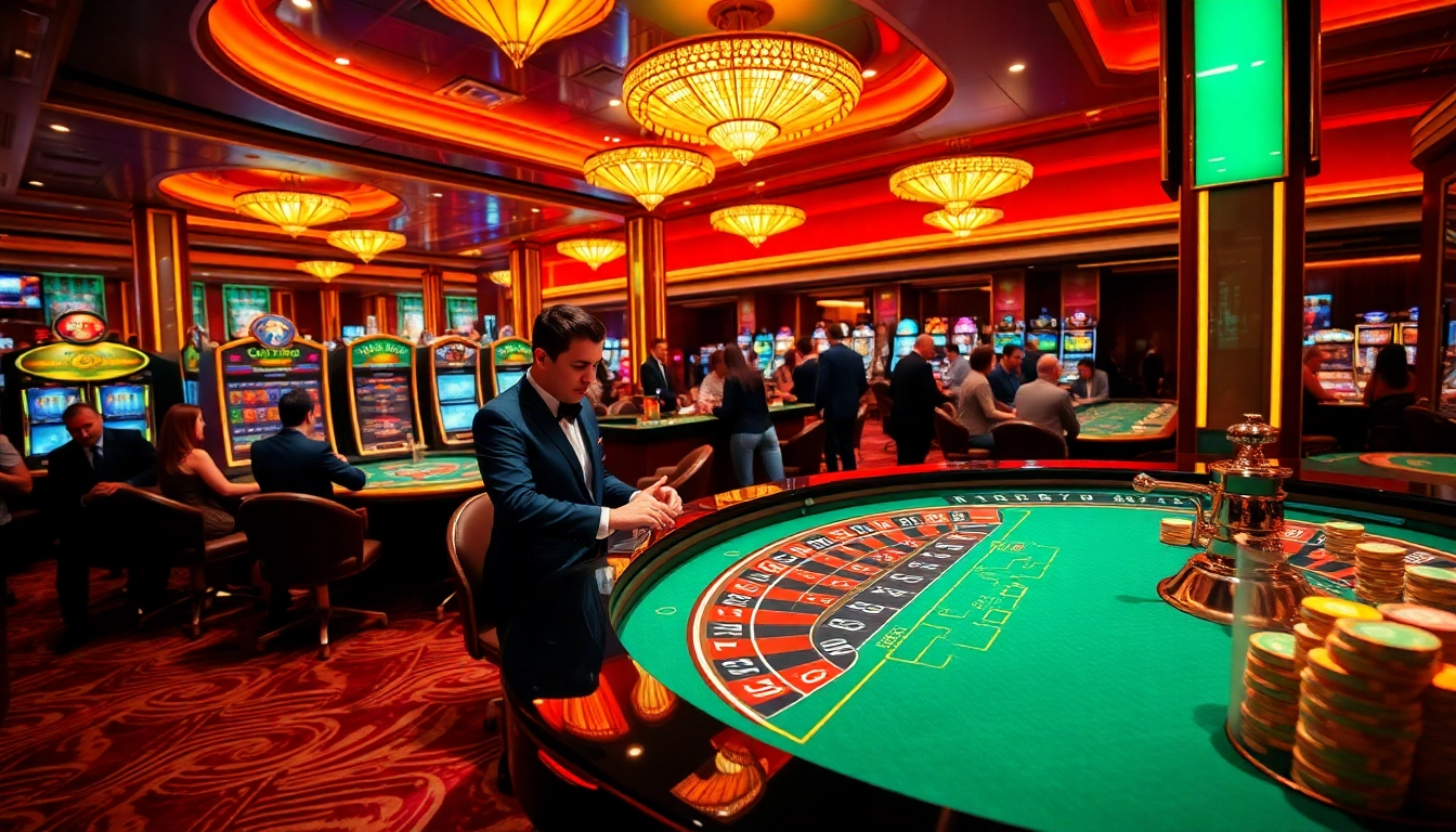 Experience the thrill of gambling with the lively casino scene at https://da88.navy/, featuring players at a vibrant roulette table.