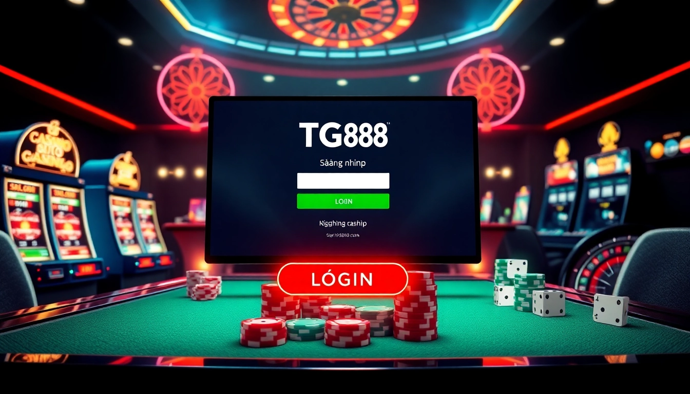 Engaging TG88 đăng nhập interface showcasing interactive betting chips and live casino tables for strategic gambling