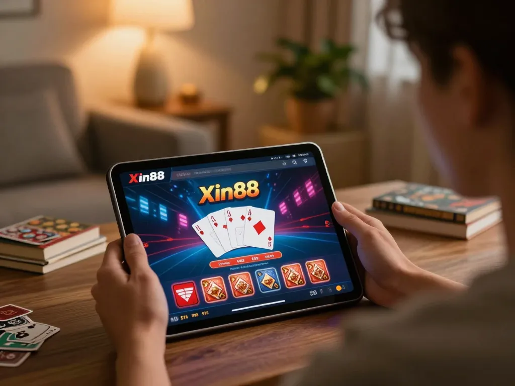XIN88 uy tín offers exciting online casino gameplay on a stylish tablet.