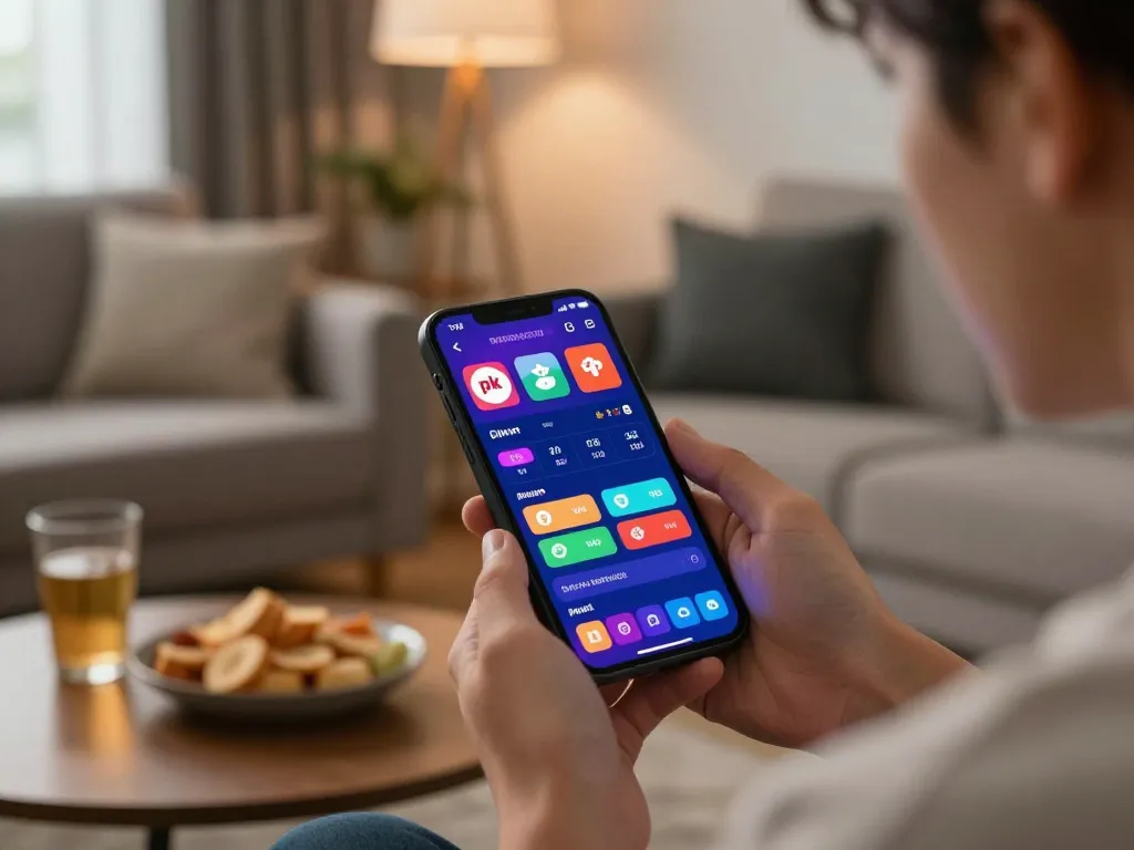 Engaging smartphone betting session with new pk luck odds displayed in a cozy living room.
