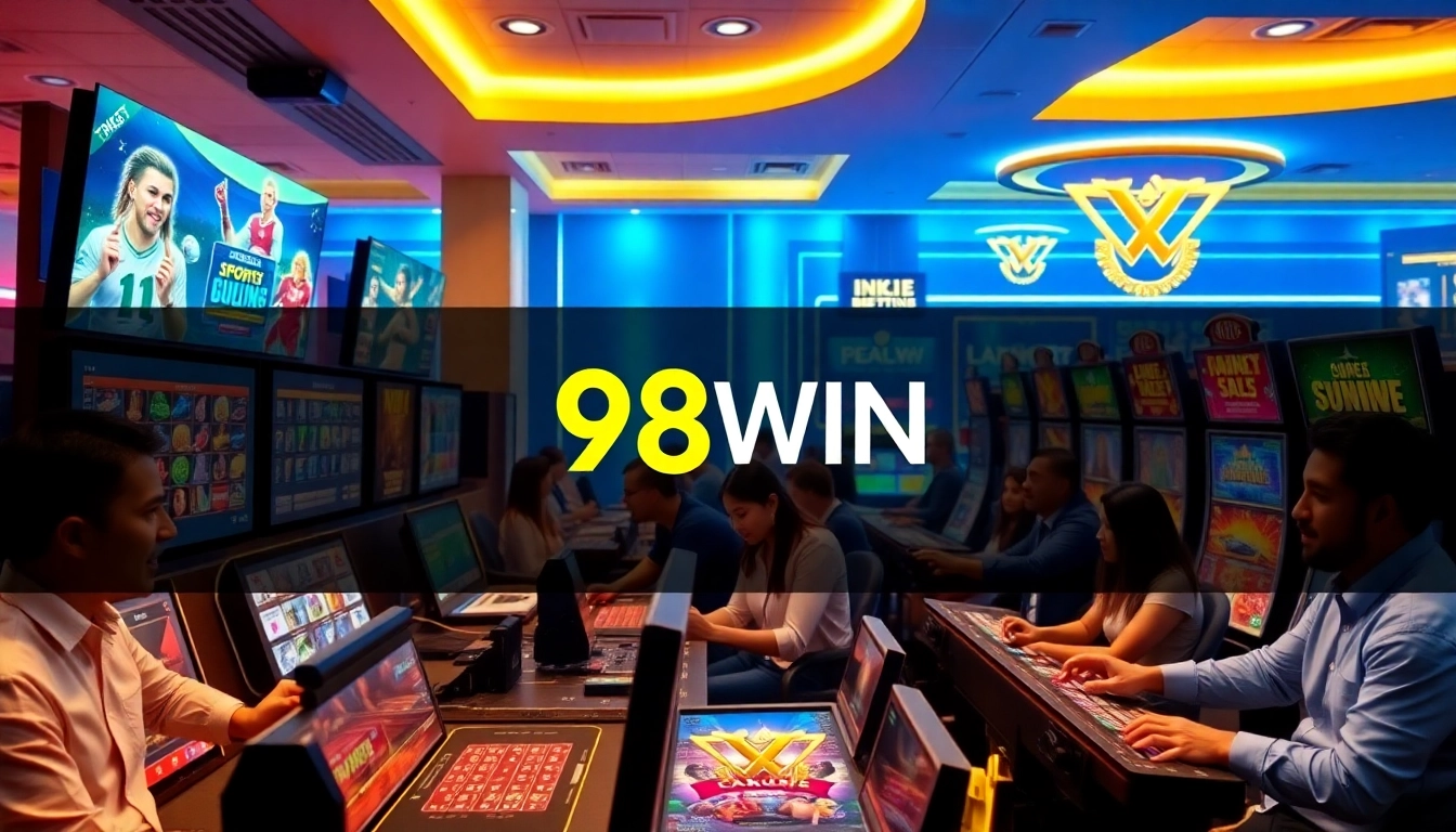 Engaging gambling scene showcasing 98WIN's exciting online casino experience with diverse players.