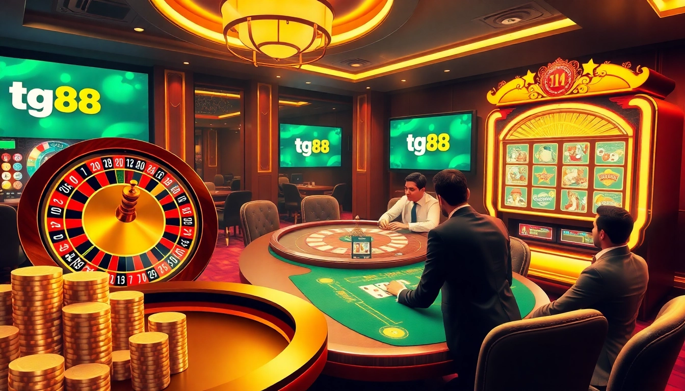 Tg88 slot machine excitement with glowing wins and strategic gameplay in a vibrant casino.