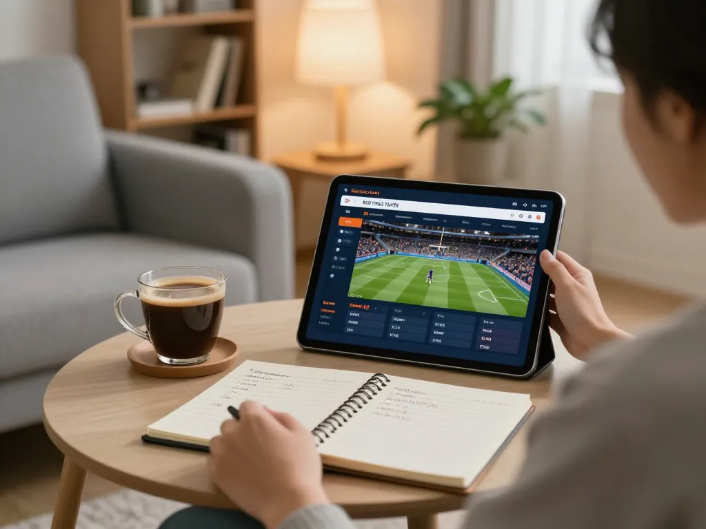 KÈO TRỰC TUYẾN interface displayed on a tablet during a cozy home sports betting session.