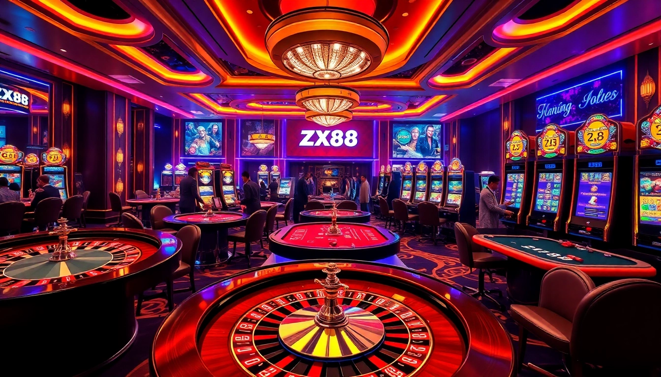 Engage in thrilling online gambling at ZX88, featuring vibrant casino tables and immersive gaming interfaces.