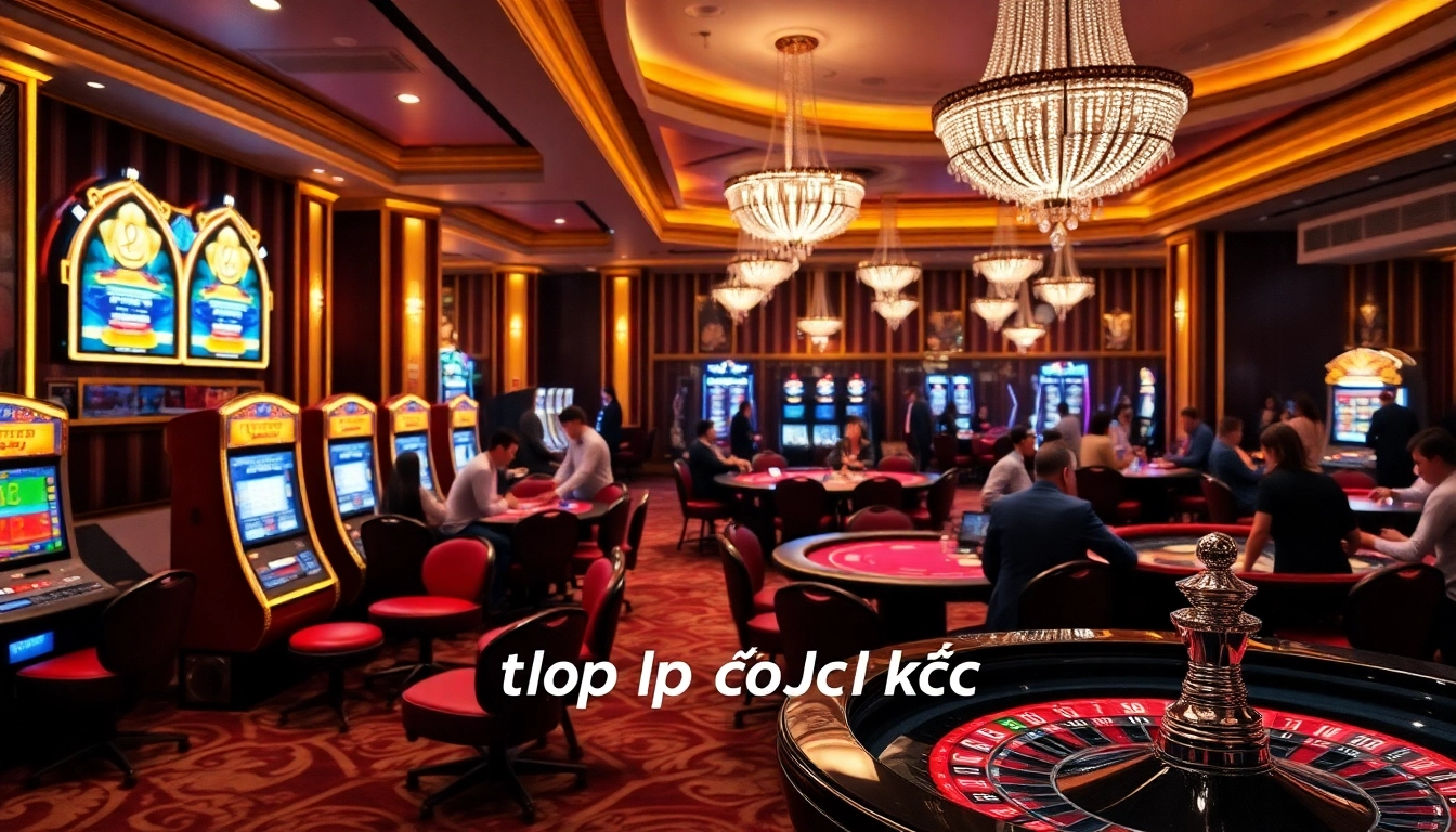 Excited players engaging in casino games at tập đoàn kjc's vibrant gaming floor.