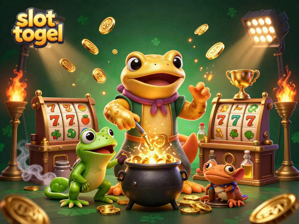 Experience slot togel excitement with a golden salamander alchemist amidst vibrant casino elements.
