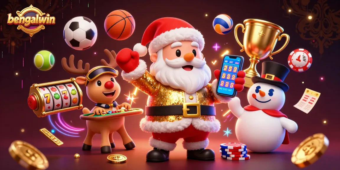 Bengalwin showcases fun characters, including Santa and a snowman, in a dynamic casino gaming scene.