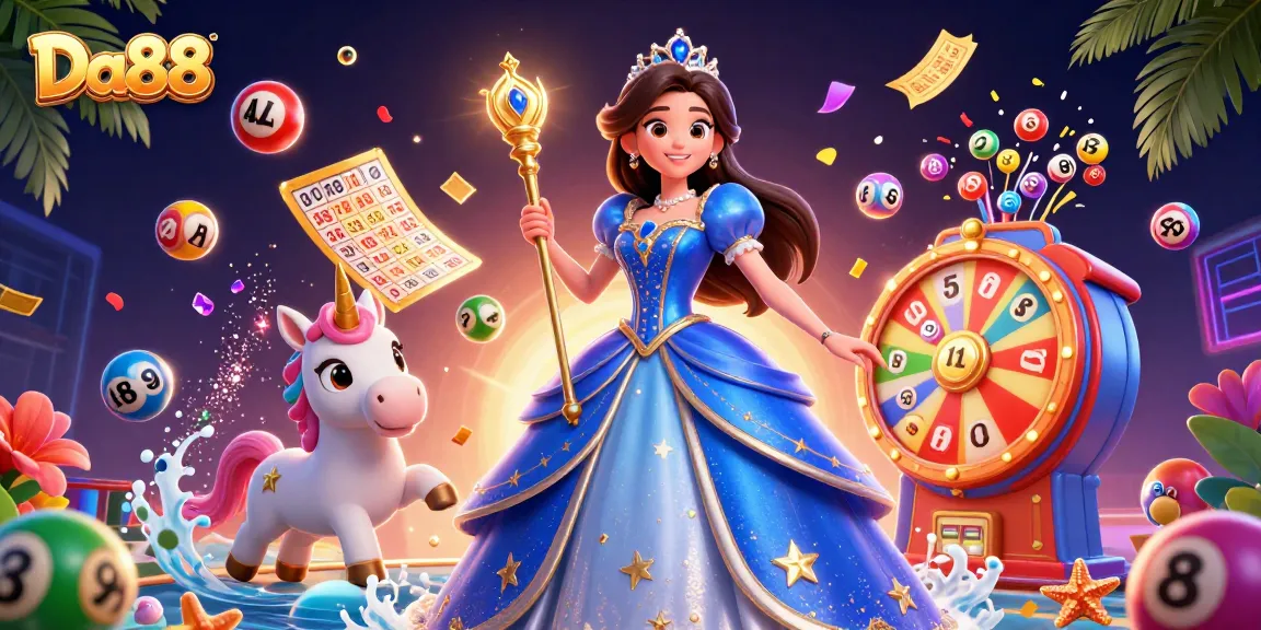 Participate in the exciting world of lotteries with Da88, featuring vibrant prize elements and a magical theme.