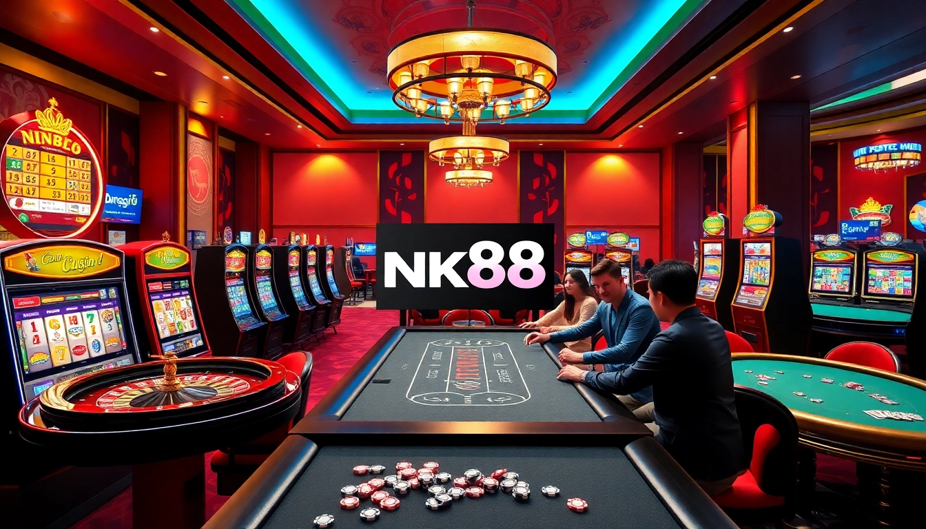 Dynamic gaming experience at nk88 trang chủ featuring exciting casino tables and vibrant slot machines.