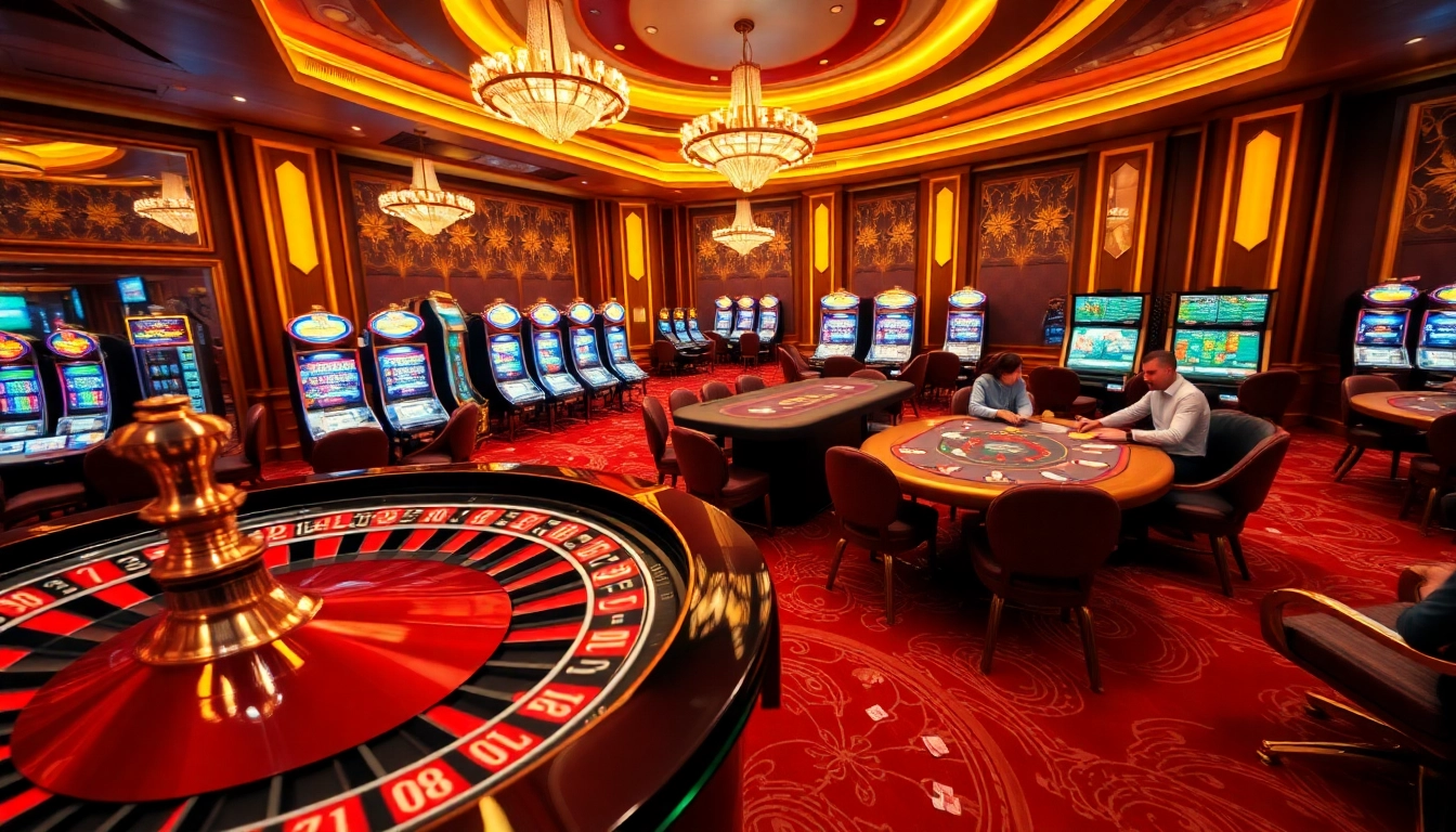 Experience the excitement of the TR88 game with vibrant casino gaming elements like roulette and blackjack tables.