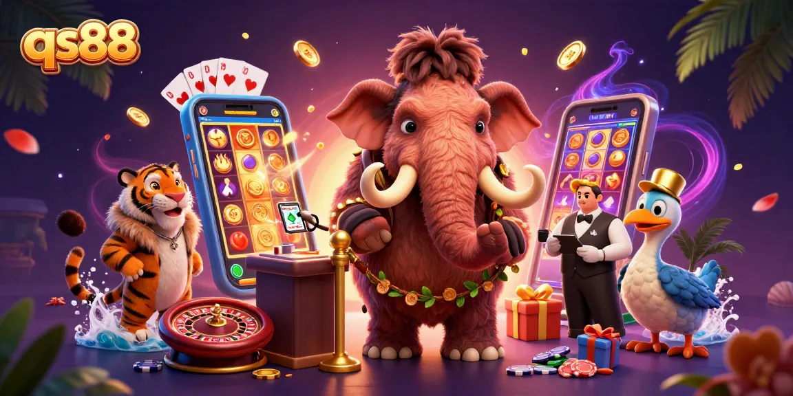 Experience excitement at qs88 as a woolly mammoth bouncer checks IDs at the casino entrance.