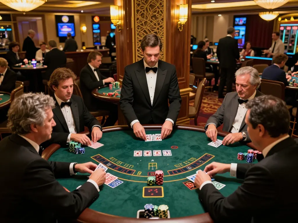 Intense blackjack gameplay scene at Xo88 casino with professional dealers and engaged players