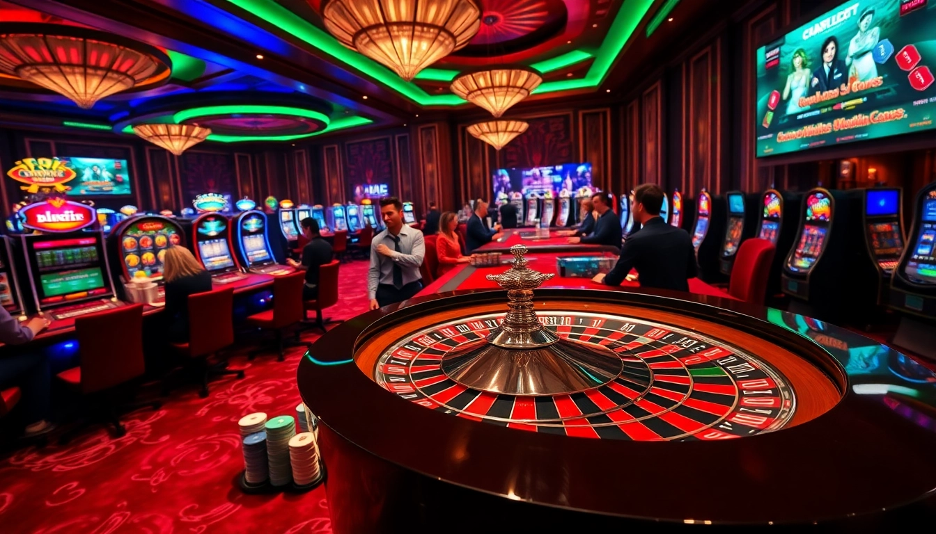 Players engaging in a thrilling casino atmosphere with ee jl games at poker tables and bright slot machines.