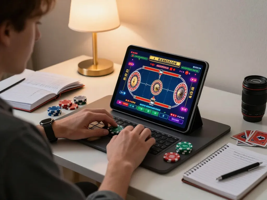 Engaging in online roulette gameplay at home showcasing nhà cái kkwin's exciting interface