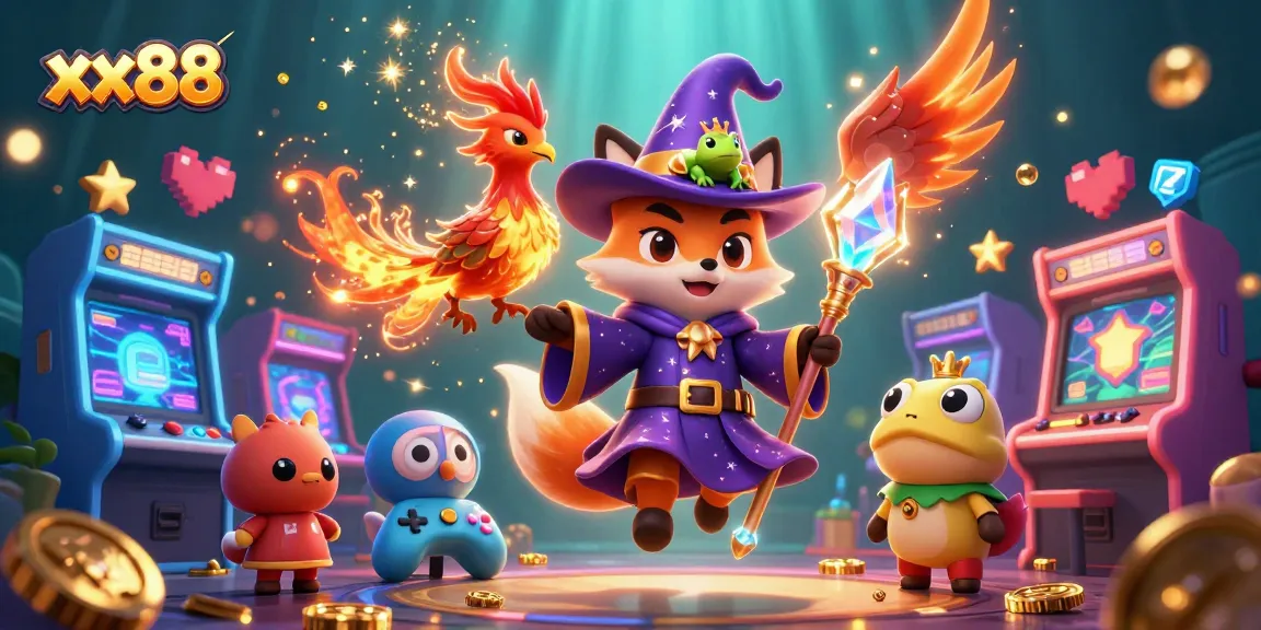 Experience thrilling gameplay at xx88 with a vibrant 3D casino scene showcasing colorful arcade elements.