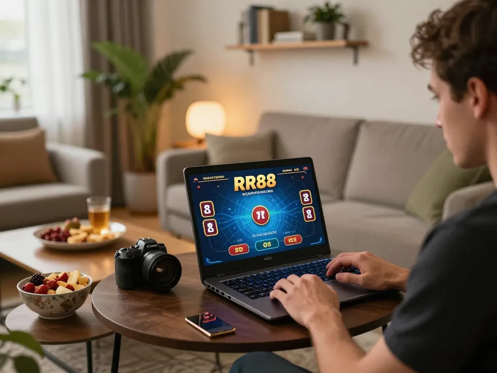Engaging in live RR88 casino gaming with dynamic atmosphere and cozy home decor