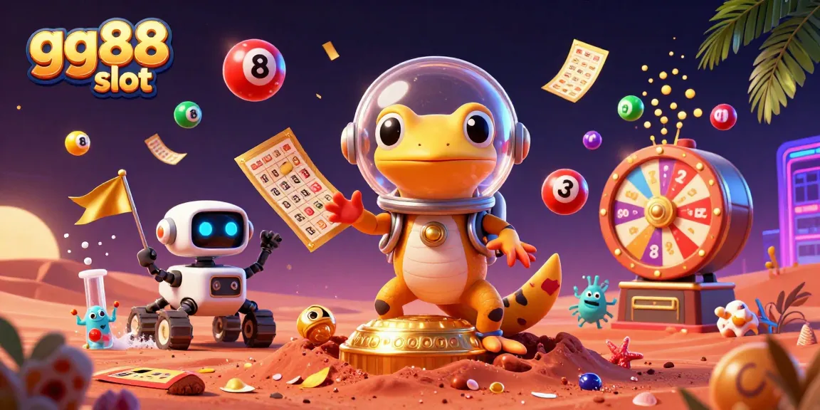 Experience gg88 slot with vibrant characters exploring a golden casino on Mars, surrounded by dynamic game elements.