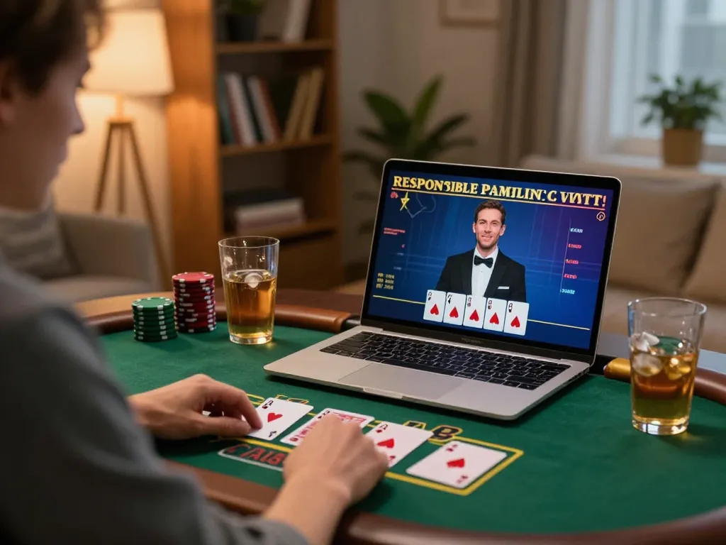 M88 online gaming setup with a person playing live dealer blackjack, enhancing user engagement at https://www.mnm88.com/ while showcasing responsible gambling.