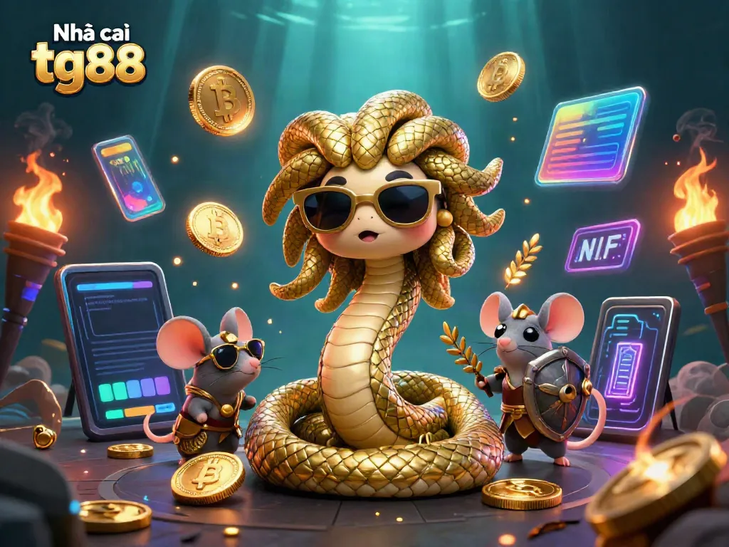Experience thrilling casino gameplay with Nhà cái tg88's vibrant 3D illustration showcasing mythical characters and crypto elements.