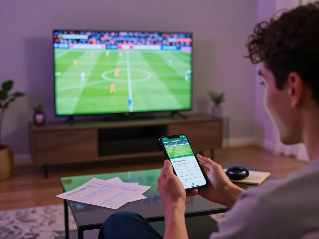 Person placing live bets using the tylekeonhacai88 app during an exciting football match
