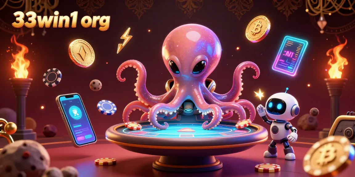 Engage with the dynamic gambling universe of 33win1 org as the alien octopus orchestrates a holographic poker game.