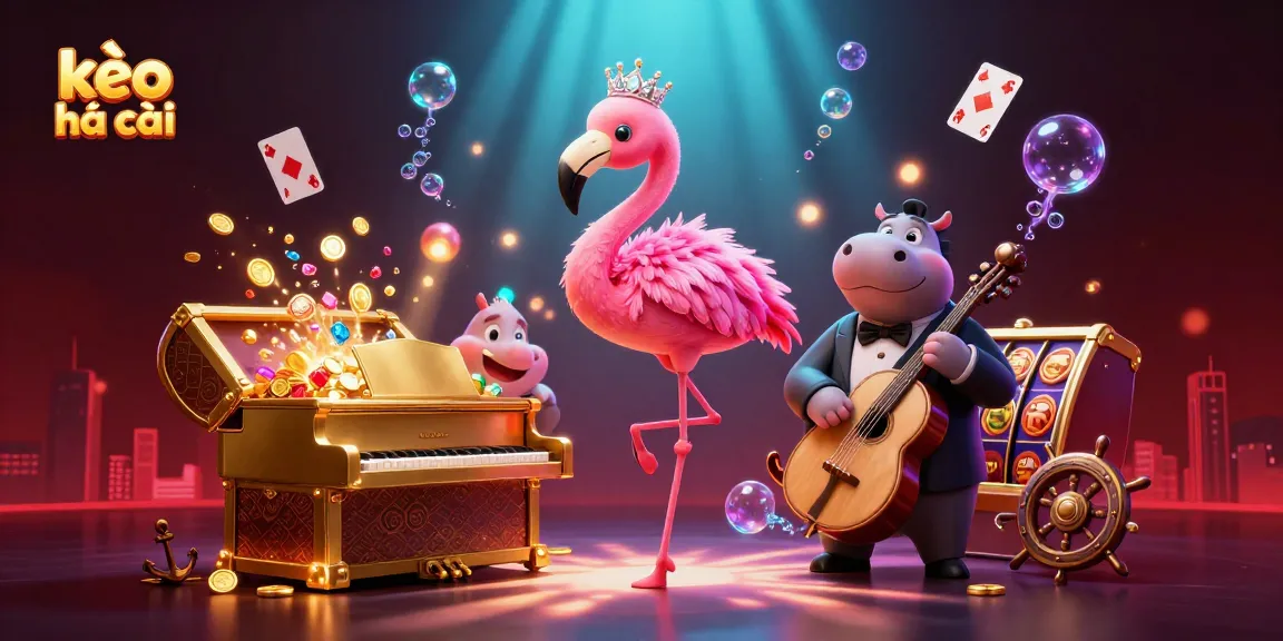 Experience the excitement of kèo nhà cái with vibrant casino elements, featuring lively characters and dynamic betting scenes.